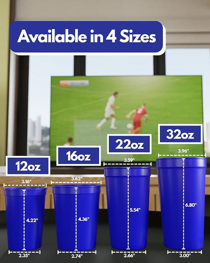 PartyPrints 100 Pack Small 10 to 12 oz Royal Blue Reusable Blank Plastic Cups - Image 4