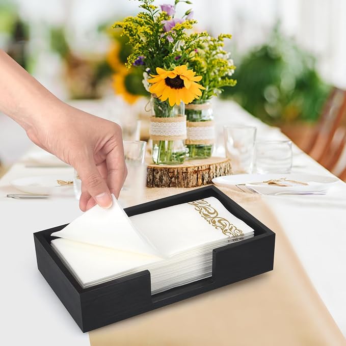 Black Wooden Napkin Holder for Bathroom Paper Hand Guest Towels Holder Tray | - Image 3