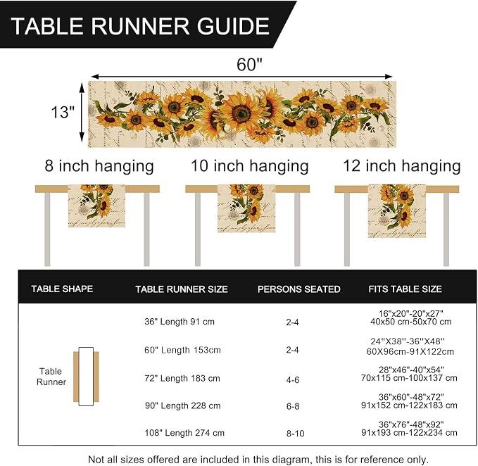 Seliem Fall Sunflowers Table Runner, Vintage Spring Summer Flower Home | - Image 2
