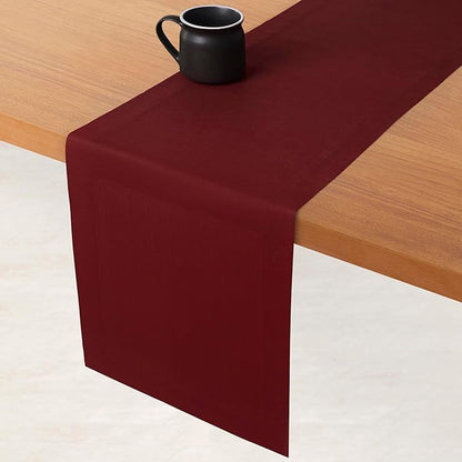 D'Moksha Homes Linen Dark Red Table Runner 132 Inches Long - 100% Pure Linen Extra Long Table Runner 14 x 132 Inch for Valentines, Spring - Machine Washable