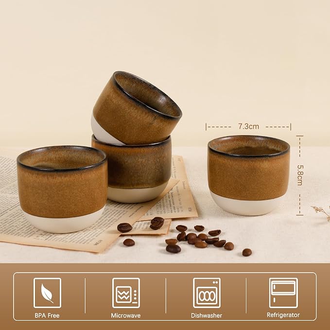 Ceramic Espresso Cups Set of 4, Double Walled Espresso Coffee Mugs - Image 4