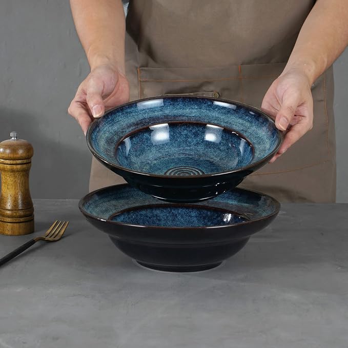Ceramic Pasta Salad bowl, 48oz Deep Porcelain Pasta Plate, Large Serving Bowls - Image 3