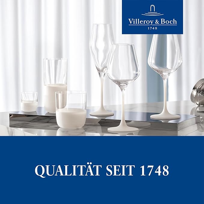 Villeroy & Boch - Manufacture Rock Blanc Champagne Flute Set, 4 pcs. Set of Drinking Glasses for Champagne and Sparkling Wine, 8.75 oz, Crystal Glass, Matte White Slate Look
