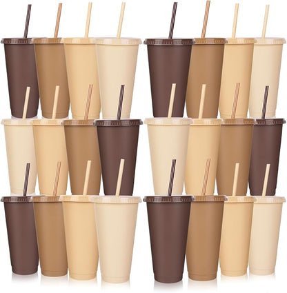 24 Pack Plastic Tumblers with Lids and Straws, Reusable Cups with Lids Plastic by LEIFEOSH