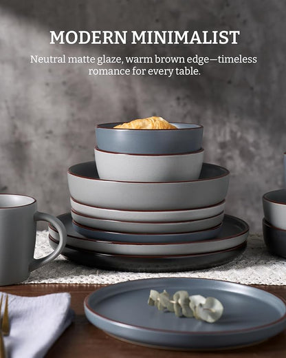 Famiware Mercury 24-Piece Stoneware Dinnerware Set, Warm Hand-Painted Rims - Image 6