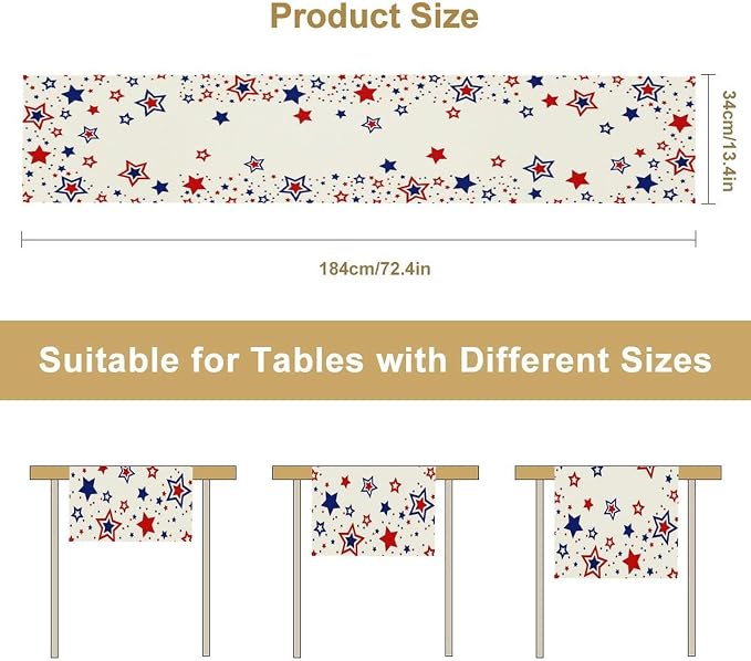 4th of July Table Runner, American Stars Patriotic Independence Day Table Runner - Image 8