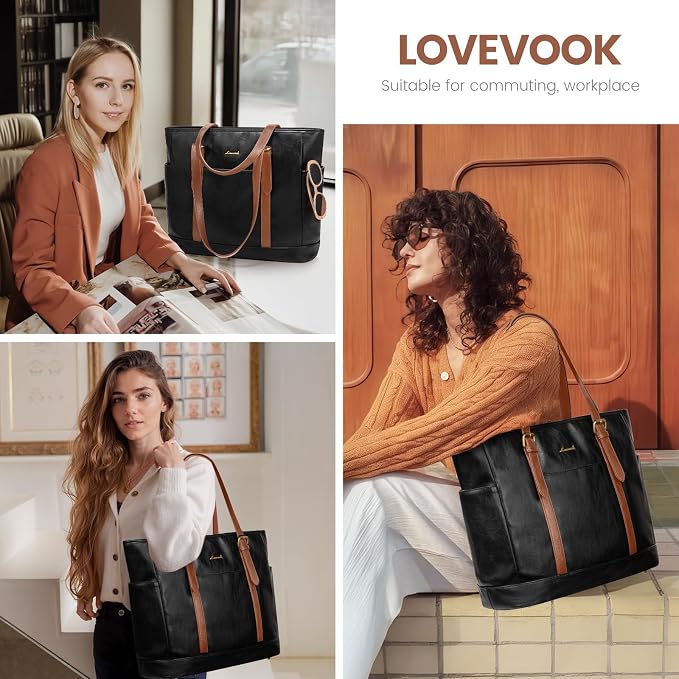 LOVEVOOK Laptop Tote Bag for Women, Leather Work Computer Briefcase Bag | Large - Image 8