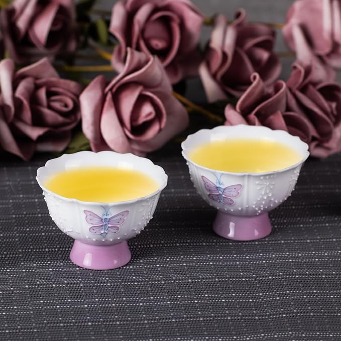 KAMMAK Tea Cup, 1.3oz Mini Porcelain Tea Cups Set of 2, Ceramic Teacups - Image 3