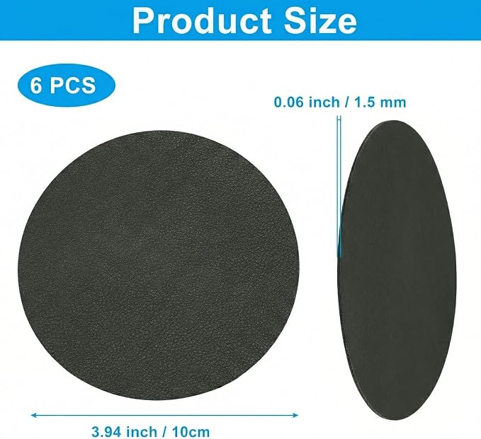 Set of 6 Leather Coasters, Dual-Sided Non-Slip, Waterproof, - Image 5