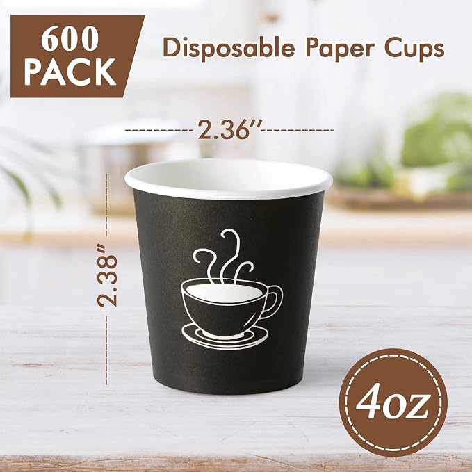 TV TOPVALUE 600 Pack 4 oz Paper Cups, Small Disposable Coffee Cups, Paper - Image 2