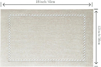 Placemats Set of 4, Set of 6 for Dining Table, Placemats with Hollow Edge Table Cloth Set, Table Mats for Dining Table 12"x18" Off-White