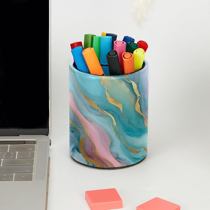 Green Marble Abstract Art Leather Pen Holder - Image 5