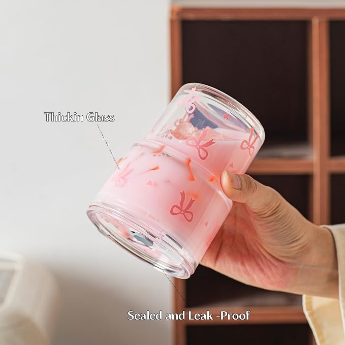 INSETLAN 13 oz Bow Decal Glass Tumblers Set of 2, Thick Wall Glass Cups - Image 5