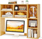 Tangkula Desktop Bookshelf, 37" Countertop Storage Hutch with 7 Cubes & 3 Adjustable Shelves, 3-Tier Desk Display Rack Organizer, Multipurpose Wood Desktop Hutch for Dorm Home Office (Burlywood)