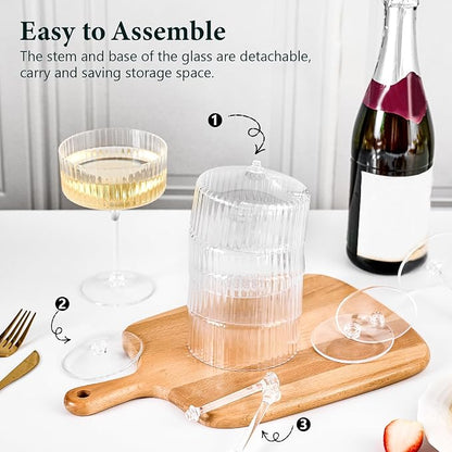 ZOMUIA Ribbed Coupe Glasses 28 Pcs, 10 oz Plastic Champagne Coupe Detachable - Image 6