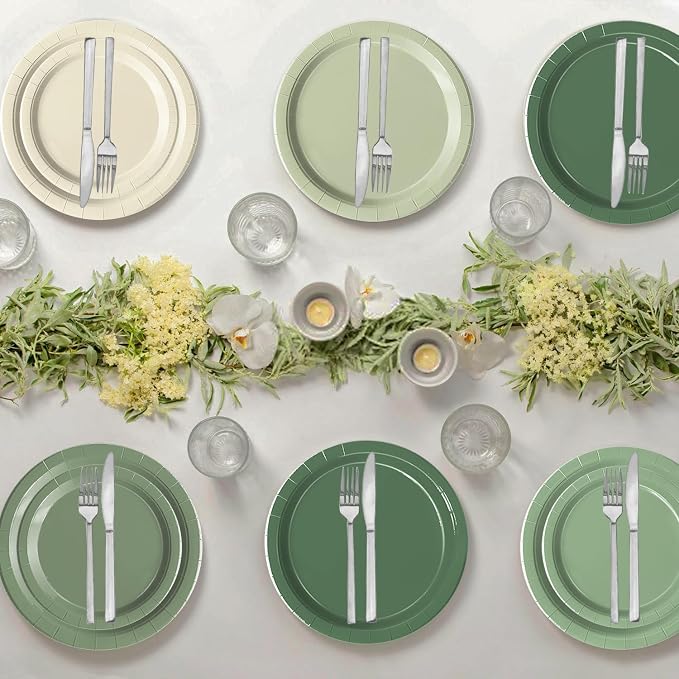 Oigco 60 PCS Sage Green Paper Plates, Sage Green Birthday Decorations, Gradient - Image 6