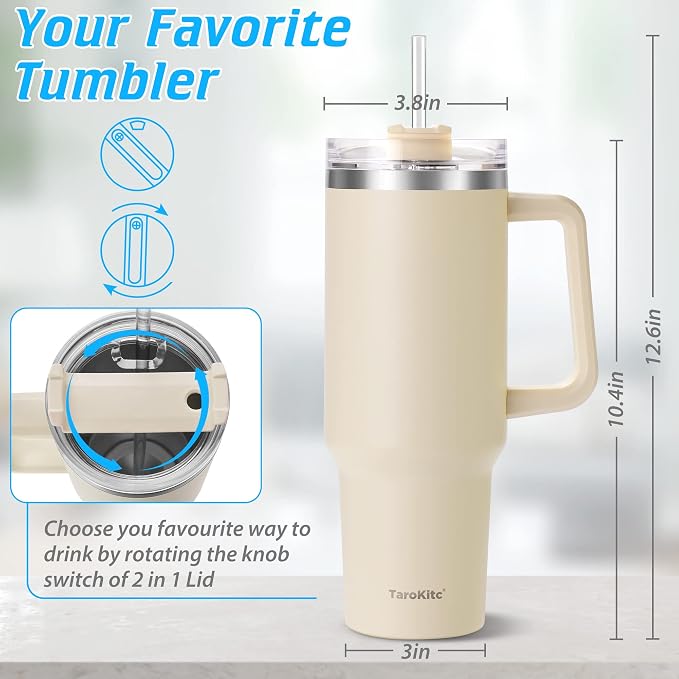 40 oz Tumbler with Handle | Stainless Steel Insulated Tumblers with Lids and - Image 6