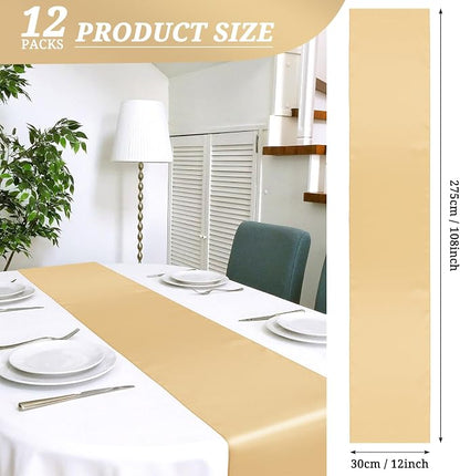 12 Pack Champagne Satin Table Runner 12 x 108 Inch Long Premium Table Runners - Image 2