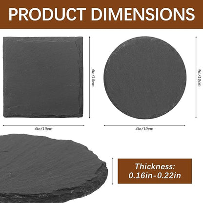 24pcs Slate Coasters, Black 4 Inch Bulk Blank Rock Coasters Blank Laser Engraving, Hand Painted DIY, Scratch Resistant Bottom (12*Square+12*Round)
