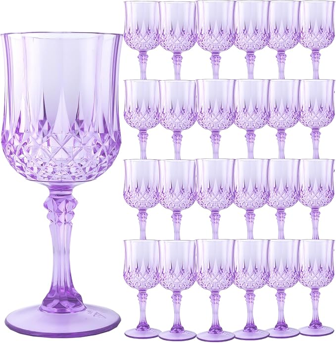 24Pack Plastic Wine Glasses, 7oz Vintage Goblets by LEYIQU