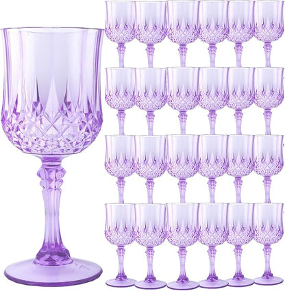 24Pack Plastic Wine Glasses, 7oz Vintage Goblets by LEYIQU