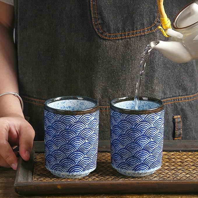 Japanese Tea Cups 10oz Ceramic Coffee Mug No Handle Set of 2 | Classic Oriental - Image 6
