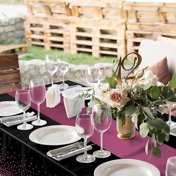 3Pcs Black and Maroon Purple Tablecloth Party Decorations, Plastic Black Table - Image 5