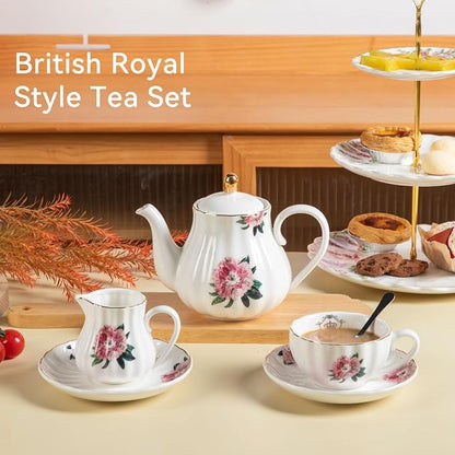 Sweejar Porcelain Tea Sets British Royal Series, 8 OZ Cups & Saucer Service - Image 2