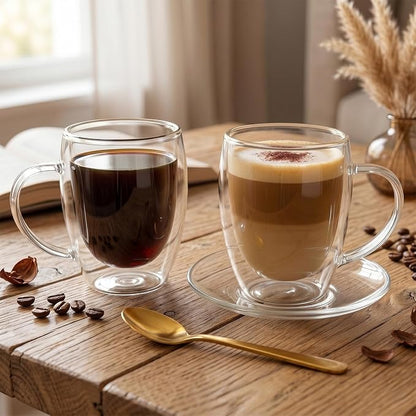 FrutPunch Double Walled Glass Coffee Mugs Set of 2, 12 oz Glass Coffee Cups | - Image 6