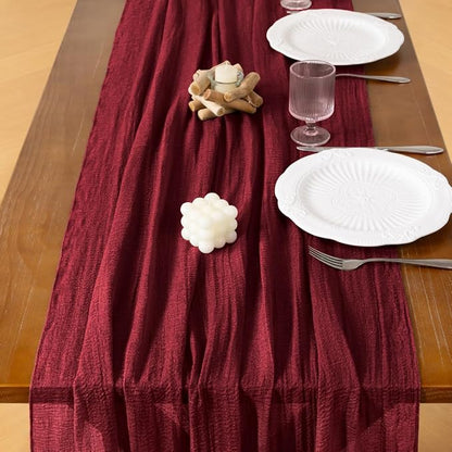 Cheesecloth Table Runner Summer Boho Wedding Shower Party Home Decor | Burgundy - Image 4