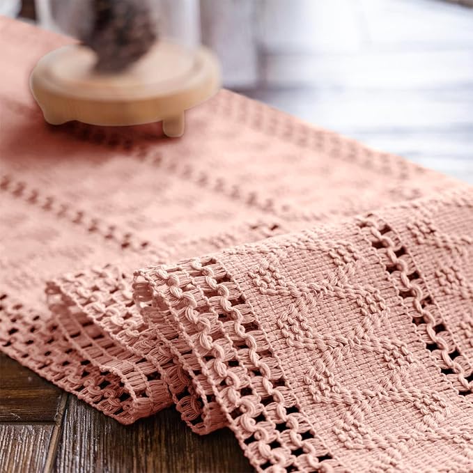 Macrame Table Runner Pure Pink Boho Table Runners - Image 5