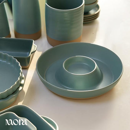 MORA Ceramic Chips and Dip Serving Tray: Large Divided Party Bowl Set - Image 7
