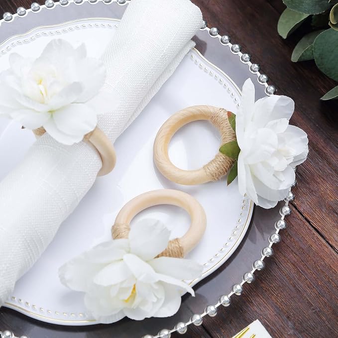 Efavormart 4 Pack White Artificial Flower Napkin Rings - Image 8
