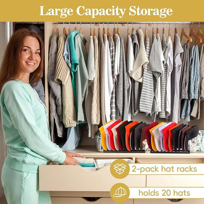 Hat Organizer for Baseball Caps Hat Rack Hat Storage Holder for 20 Baseball Caps, Tabletop Hat Rack Stand Display for Desk Closet Shelf Dresser 2 Pack