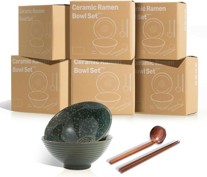 8 Inch Ceramic Ramen Bowl Set of 2, 40oz Japanese Bowls - Image 7