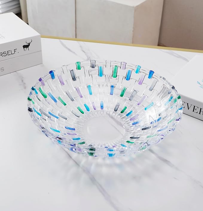 MAGCOLOR Hand Painted Blue Woven Glass Crystal Salad & Fruit Bowl Decoration - Image 6