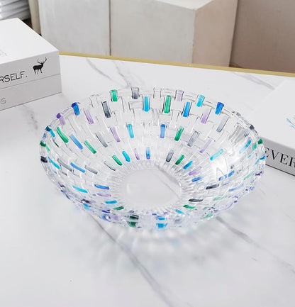MAGCOLOR Hand Painted Blue Woven Glass Crystal Salad & Fruit Bowl Decoration - Image 6