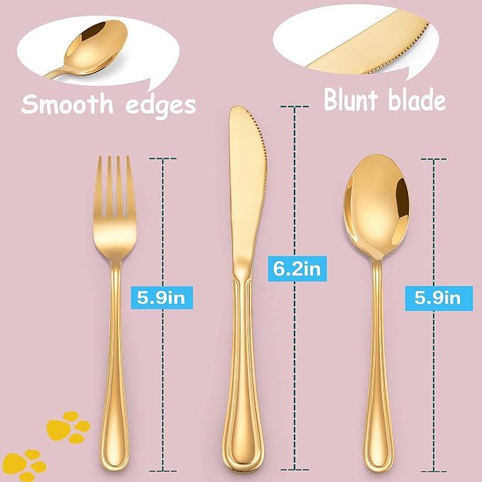 LIANYU 12-Piece Gold Kids Silverware Set, Stainless Steel Toddler Utensils - Image 2