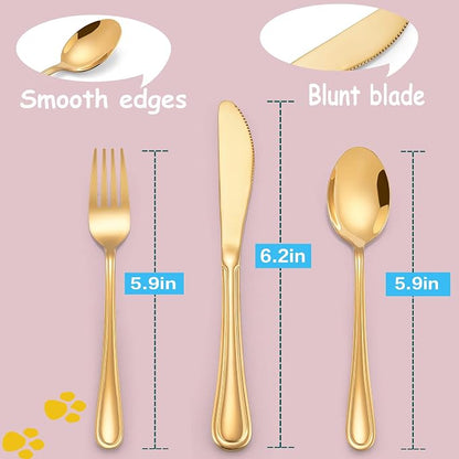 LIANYU 12-Piece Gold Kids Silverware Set, Stainless Steel Toddler Utensils - Image 2