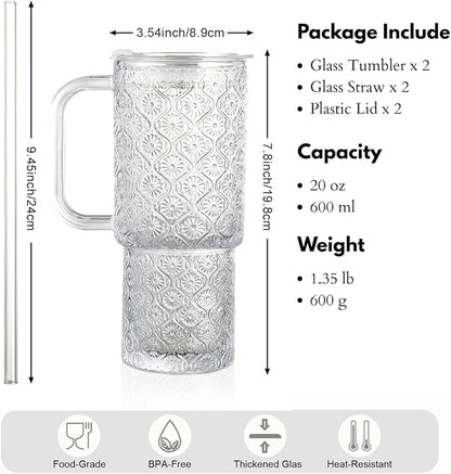 20 oz Glass Tumbler with Lid and Straw, Glass Iced Coffee Cups, Spill-proof - Image 7