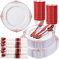 Nervure 350Pcs Red Plastic Plates, Plastic Dinnerware Set by Nervure