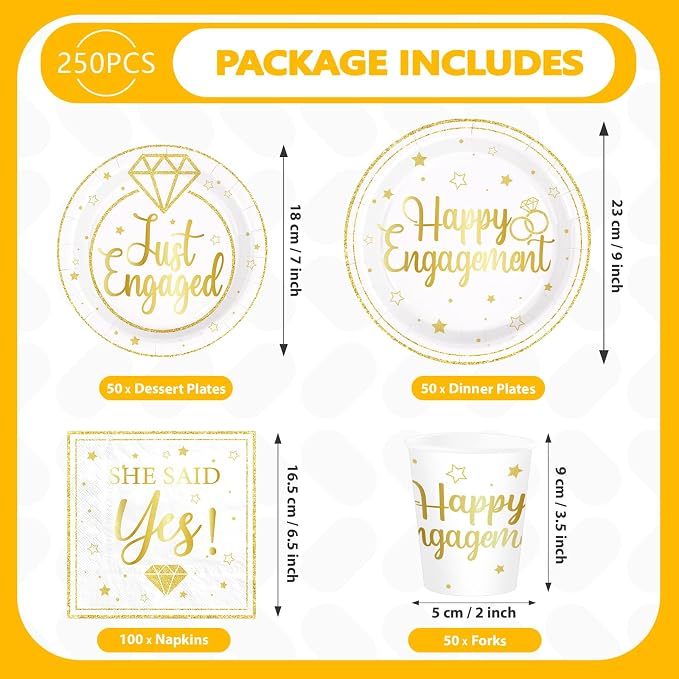 250Pcs Happy Engagement Diamond Ring Party Decoration Serves 50 | White Gold - Image 2