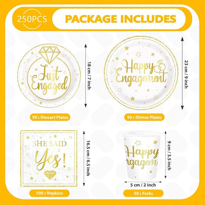 250Pcs Happy Engagement Diamond Ring Party Decoration Serves 50 | White Gold - Image 2