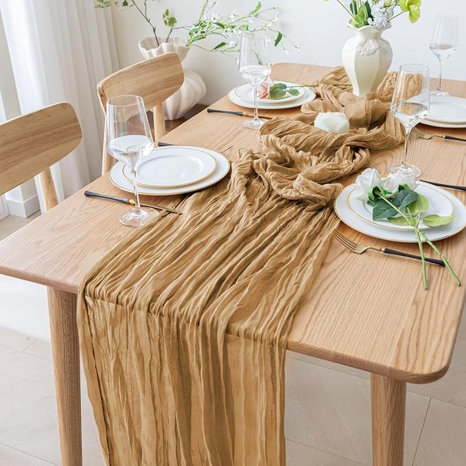 Cheesecloth Table Runner 10FT Khaki Boho Gauze Rustic Sheer Table Runners | - Image 7