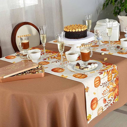 Orange Pumpkin Fall Table Runner 72 Inches Long, Thanksgiving Maple Eucalyptus - Image 5