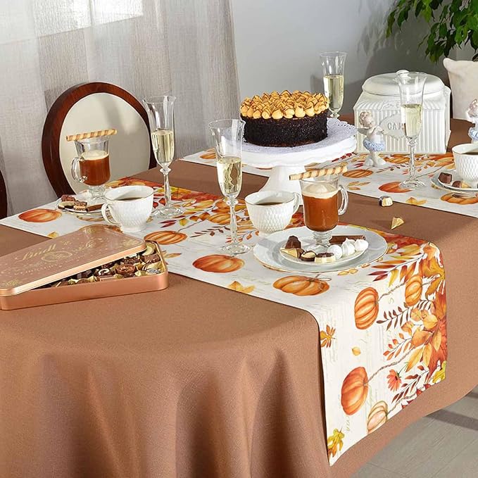 Orange Pumpkin Fall Table Runner 72 Inches Long, Thanksgiving Maple Eucalyptus - Image 5