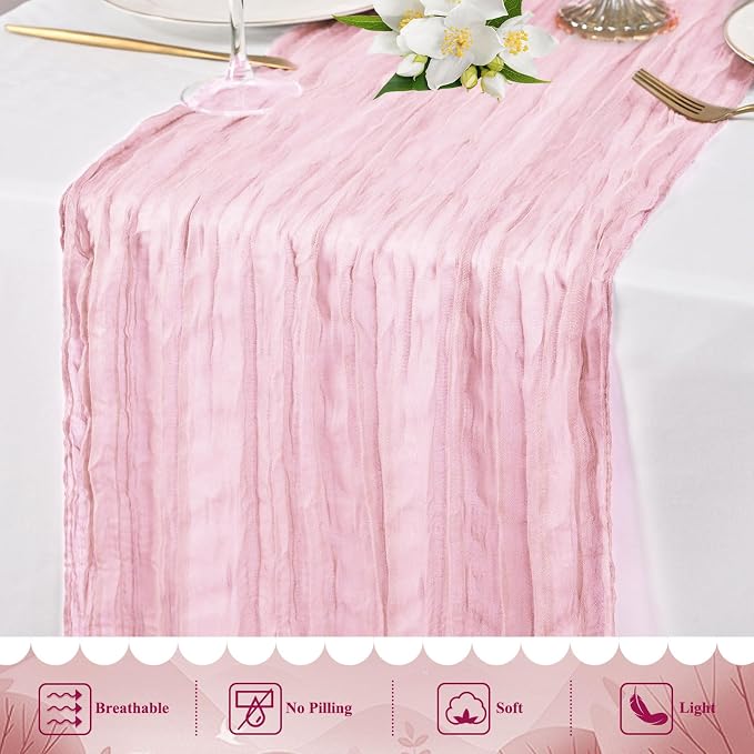 8 Pack Light Pink Cheesecloth Table Runner 10FT Long Boho Gauze Fabric Table - Image 5