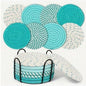 8 Pcs Drink Coasters with Holder, Handwoven Cotton Coasters Set Stackable Absorbent Minimalist Home Decor for Table, Cup, Mug (Green)