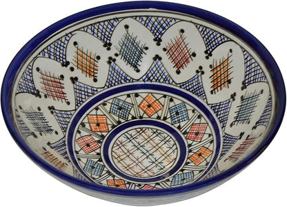 Treasures Of Morocco Ceramic Bowls Moroccan Handmade Serving Bowl Large 12 Inches Across Multicolored Verde Blue dots