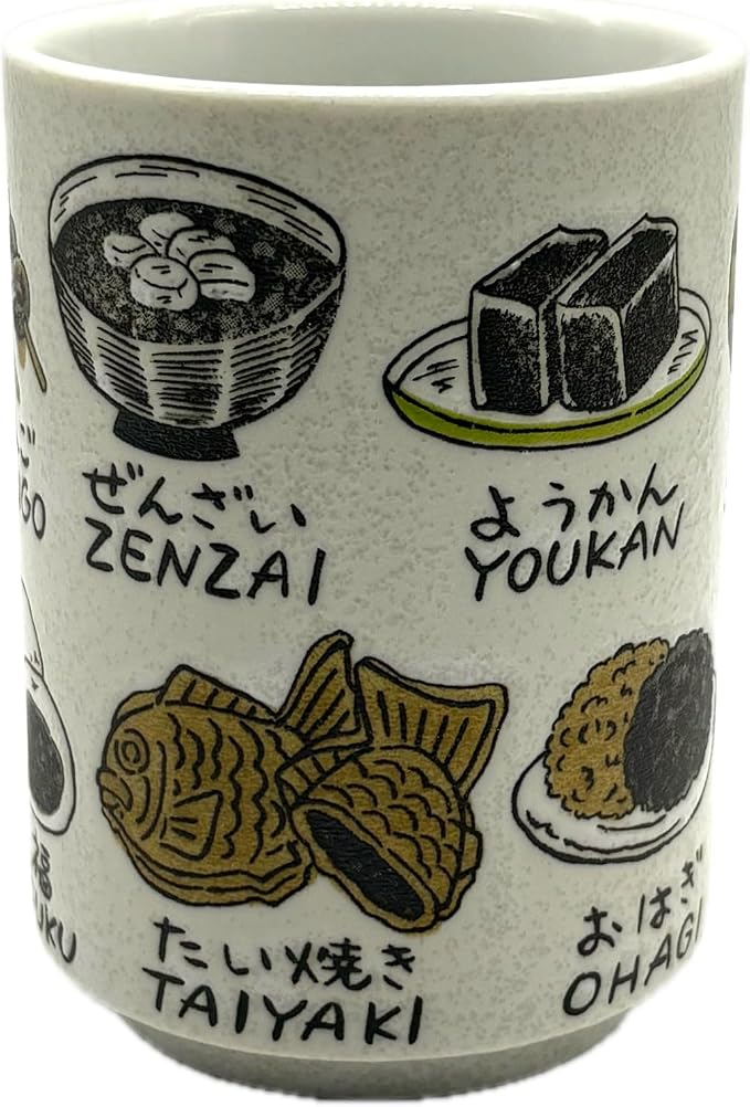 野口熊太郎茶園 Japanese Tea Cup, Sushi Yunomi, 9.1Fl oz, Mino Ware, Printed Wagashi - Image 3